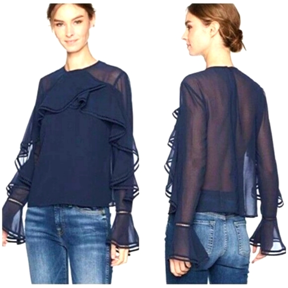Keepsake The Label Night Lights Navy Dark Blue Ruffle Top XS - Picture 1 of 7